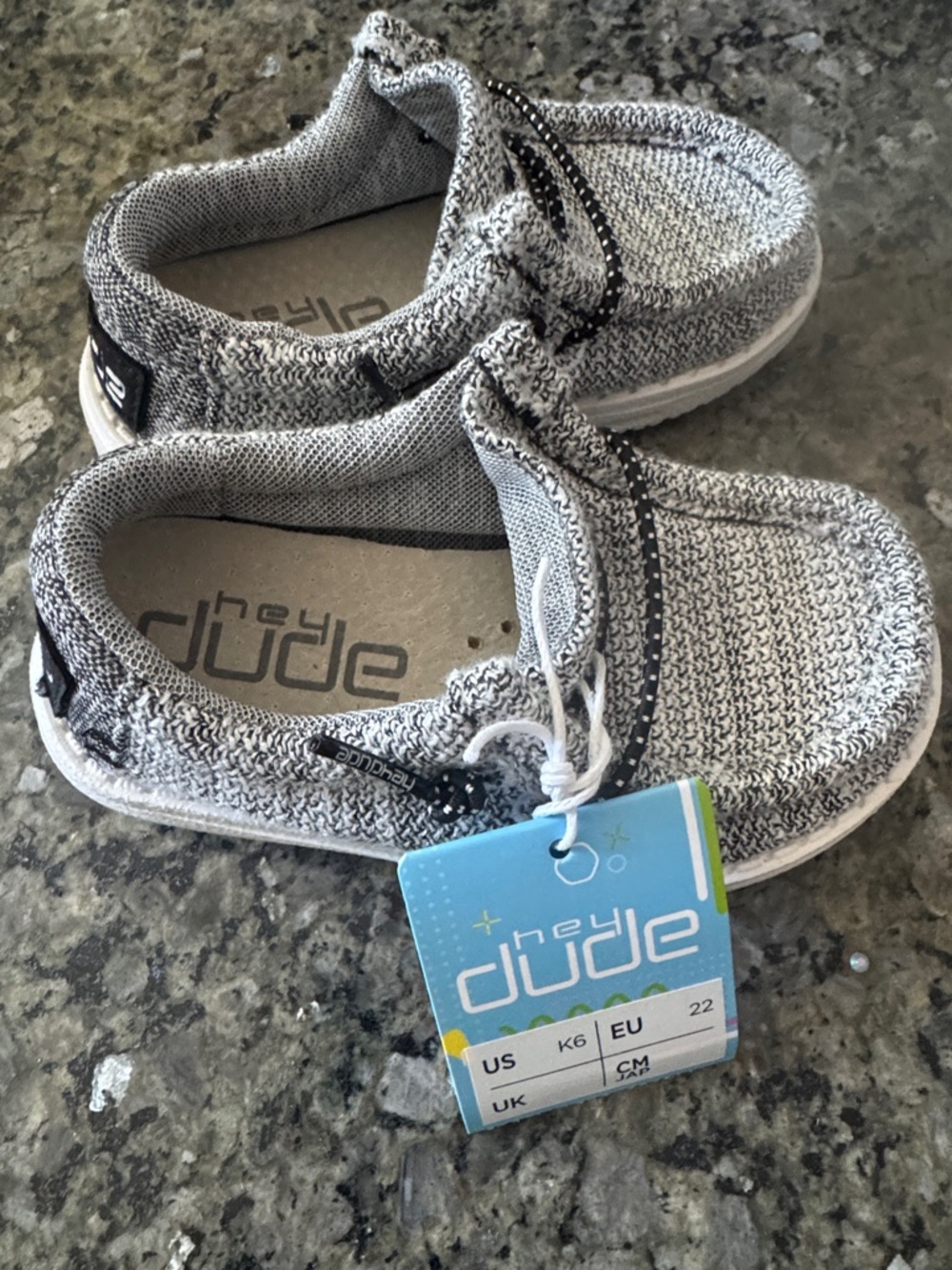 Hey Dude Wally Toddler Stretch YIN YANG Grey Knit Slip-On Size 6 toddler